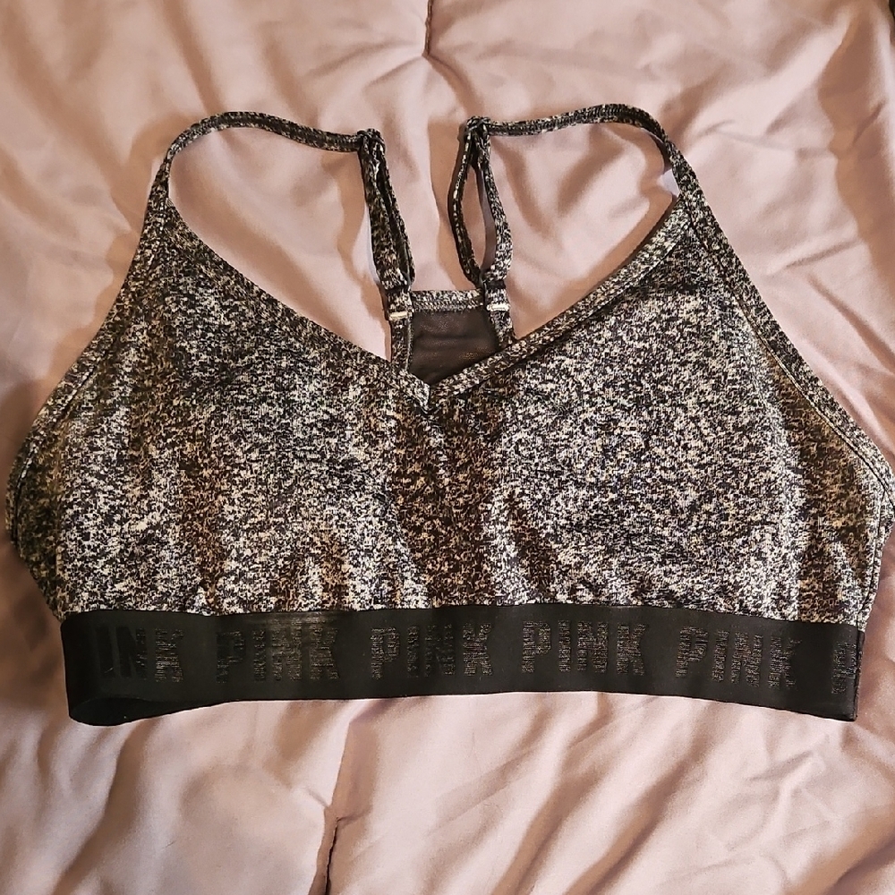 PINK Victoria's Secret Black and Gray Sports Bra with Racerback
